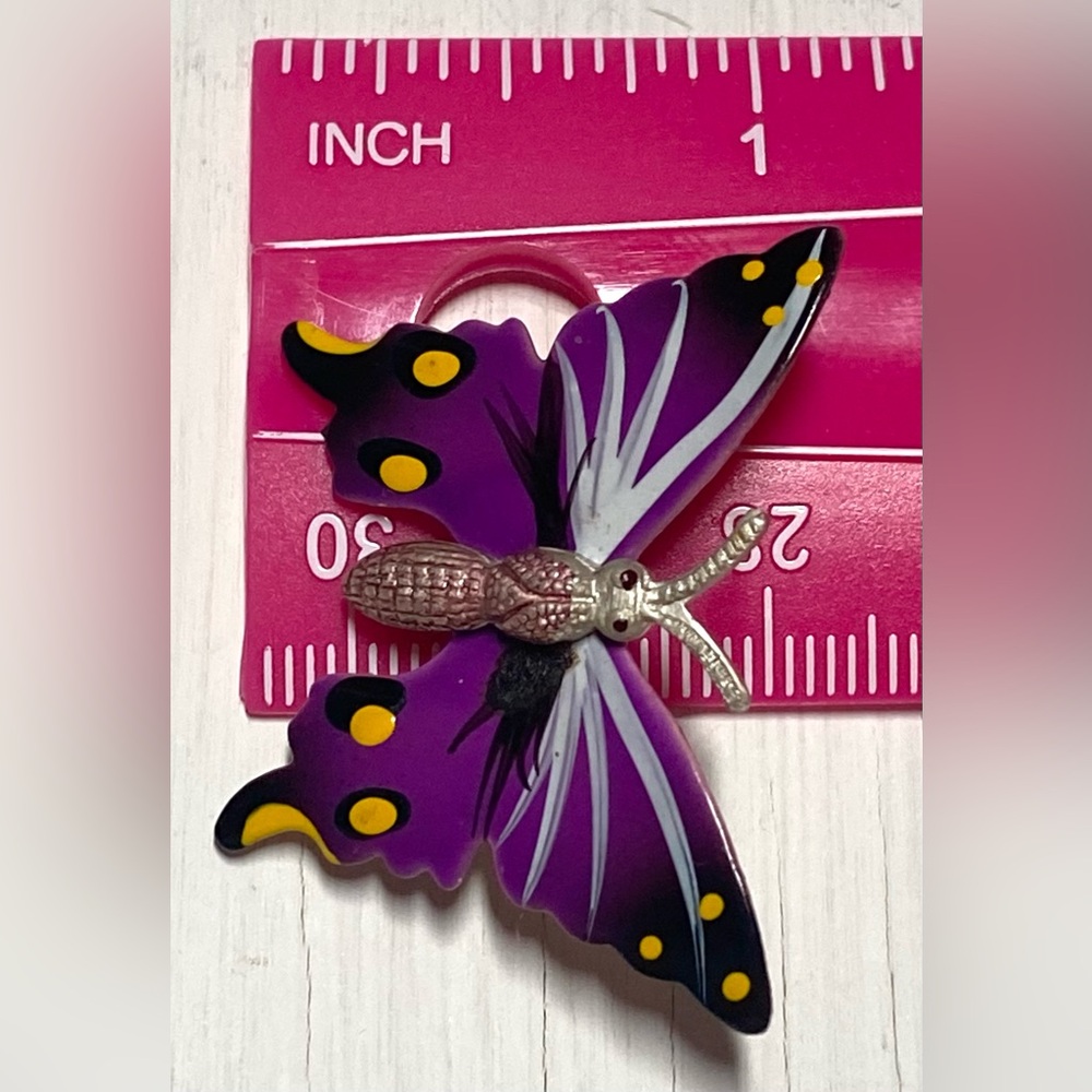 KORO Purple Metal Hand Painted Butterfly Brooch Vintage Boho Fairy Whimsigoth - Picture 8 of 10